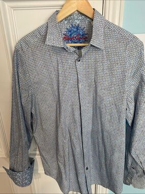 Robert Graham Classic Men’s Blue Geometric Dress Shirt Large